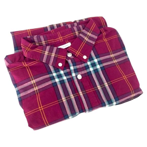 Old Navy Classic Fit Plaid Checkered Button-Down Shirt Sz L - Red Gold Navy Teal - Picture 13 of 14